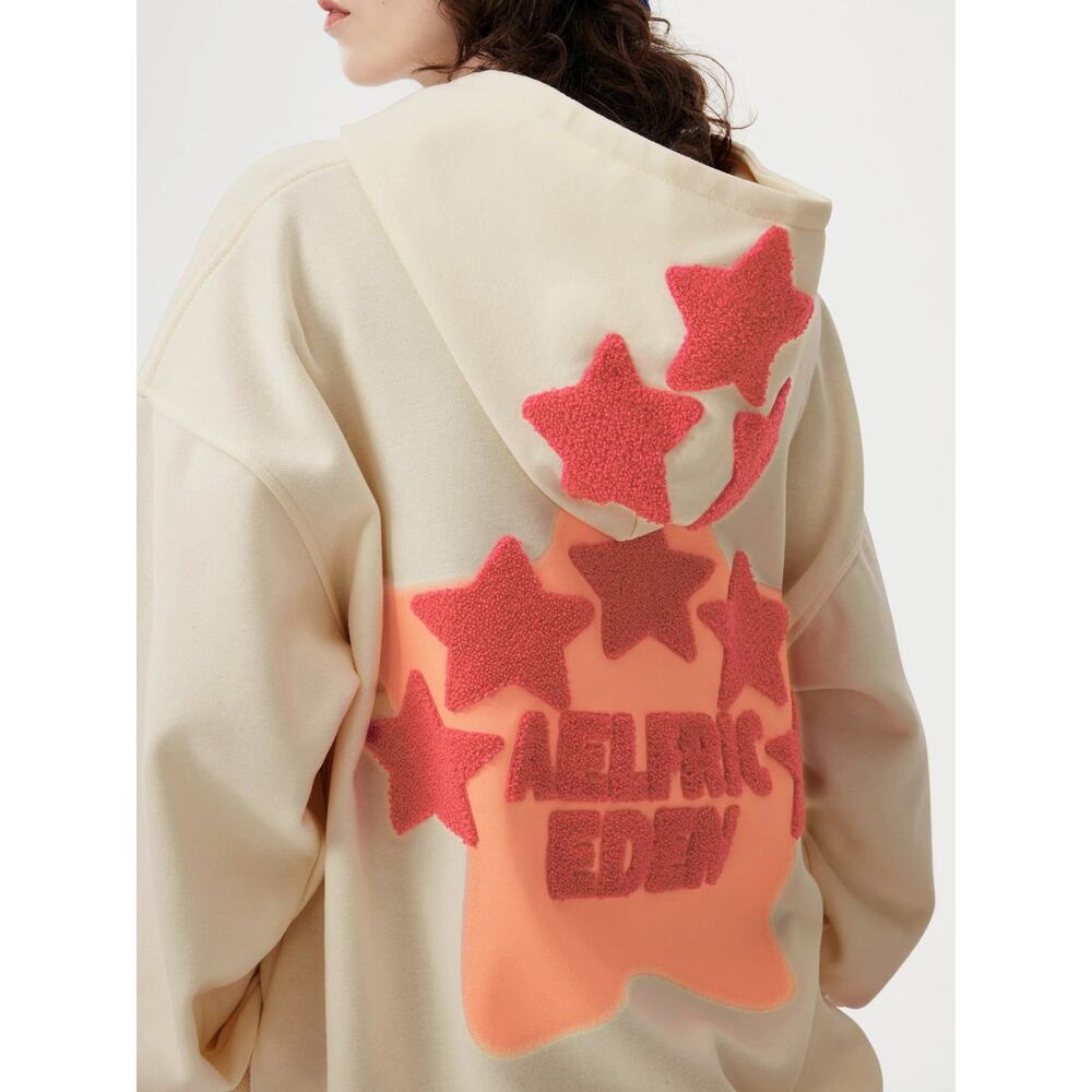 Aelfric Eden White Embroidery Eden Star V303 Oversized Unisex Hoodie XL